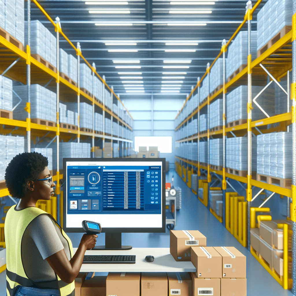 Visuel illustrant l'intégration entre PrestaShop et un système WMS : interface e-commerce connectée à un entrepôt logistique automatisé, symbolisant la synchronisation des stocks, la gestion optimisée des commandes et la performance multicanale du e-commerce moderne.